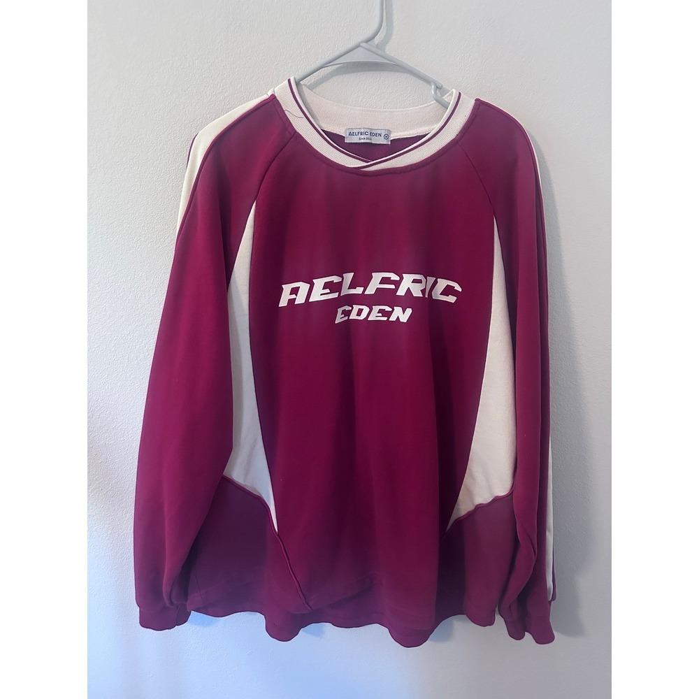 Vintage Aelfric Eden Sweatshirt Medium Burgundy Colorblock Graphic Pullover
